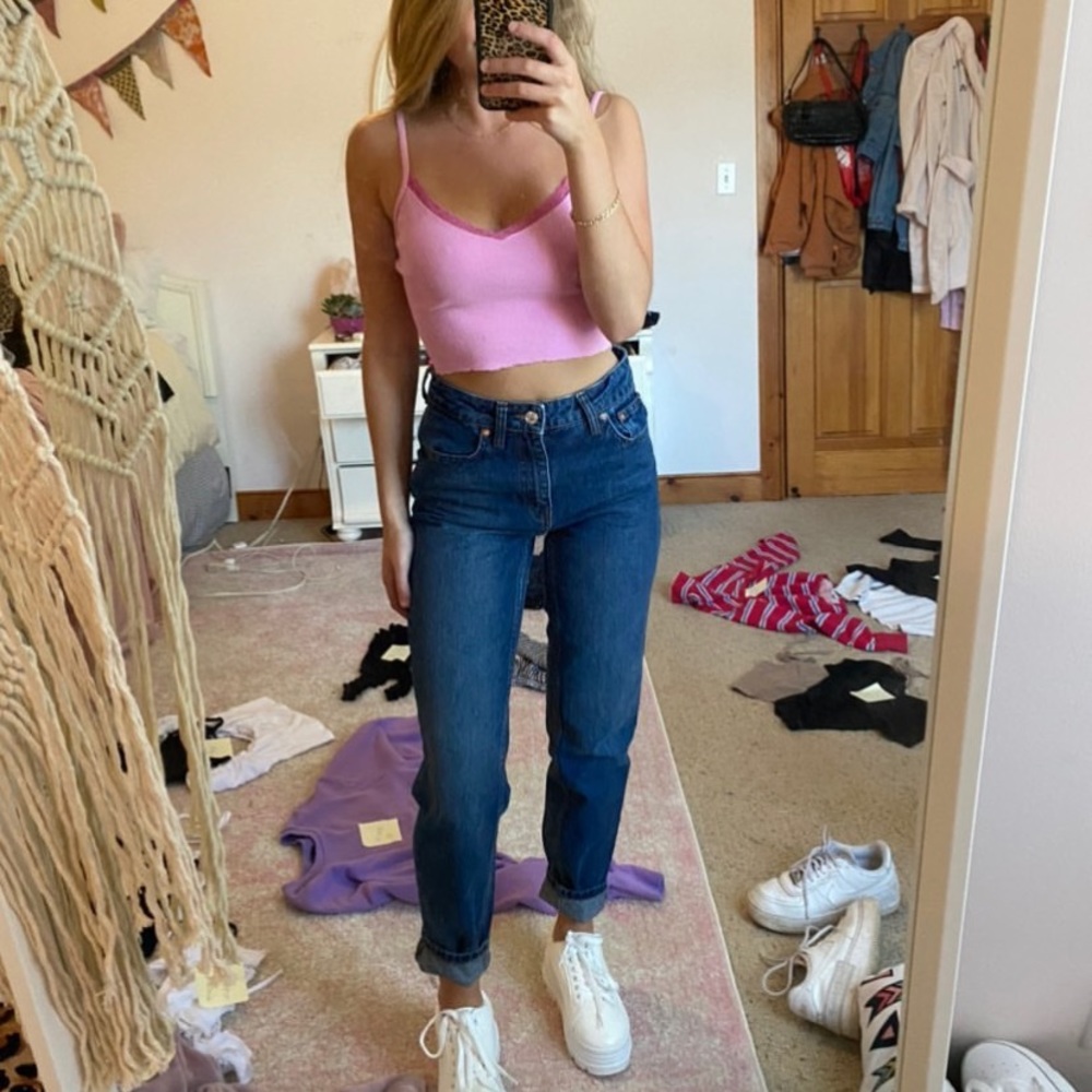 FREE PEOPLE high waisted medium wash mom jeans